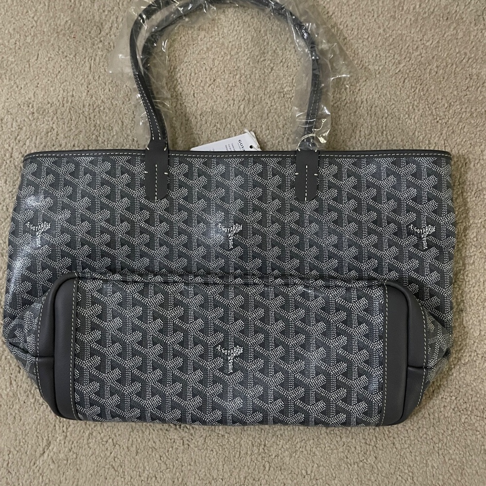 Goyard Artois PM Small Grey Leather Canvas Zipped & Structured Tote
